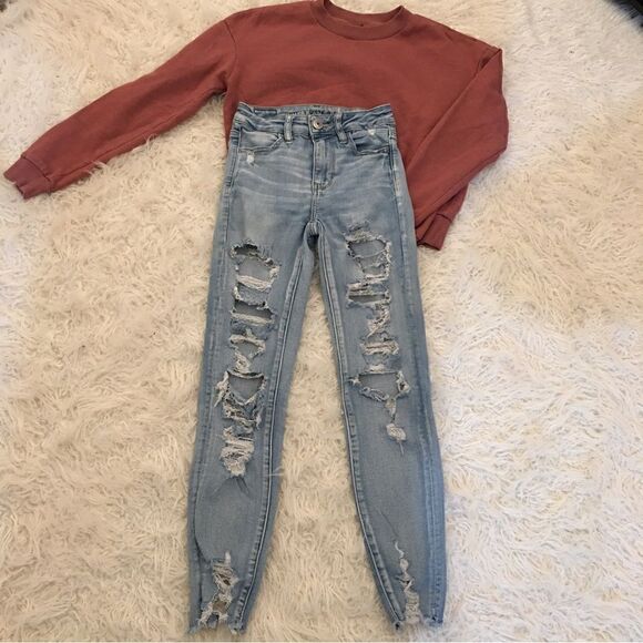 American Eagle 🦅 High waist Next level stretch jegging distressed hem skinny - Picture 1 of 8